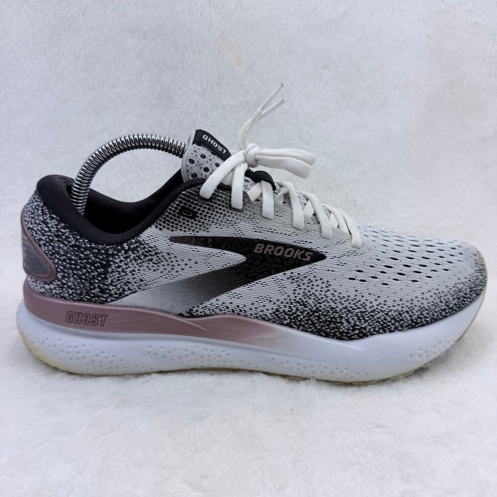 Brooks Ghost 16 Womens Running Shoes White Black Rose Gold Size 10 Athletic Shoe